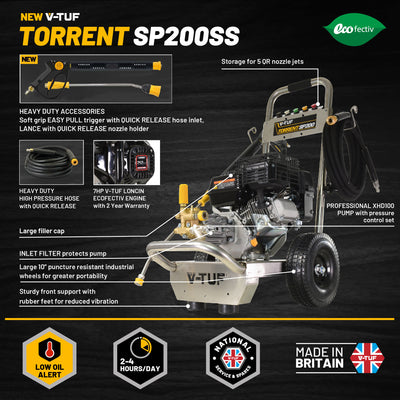 V-TUF Torrent SP200 Industrial 7HP Petrol Pressure Washer