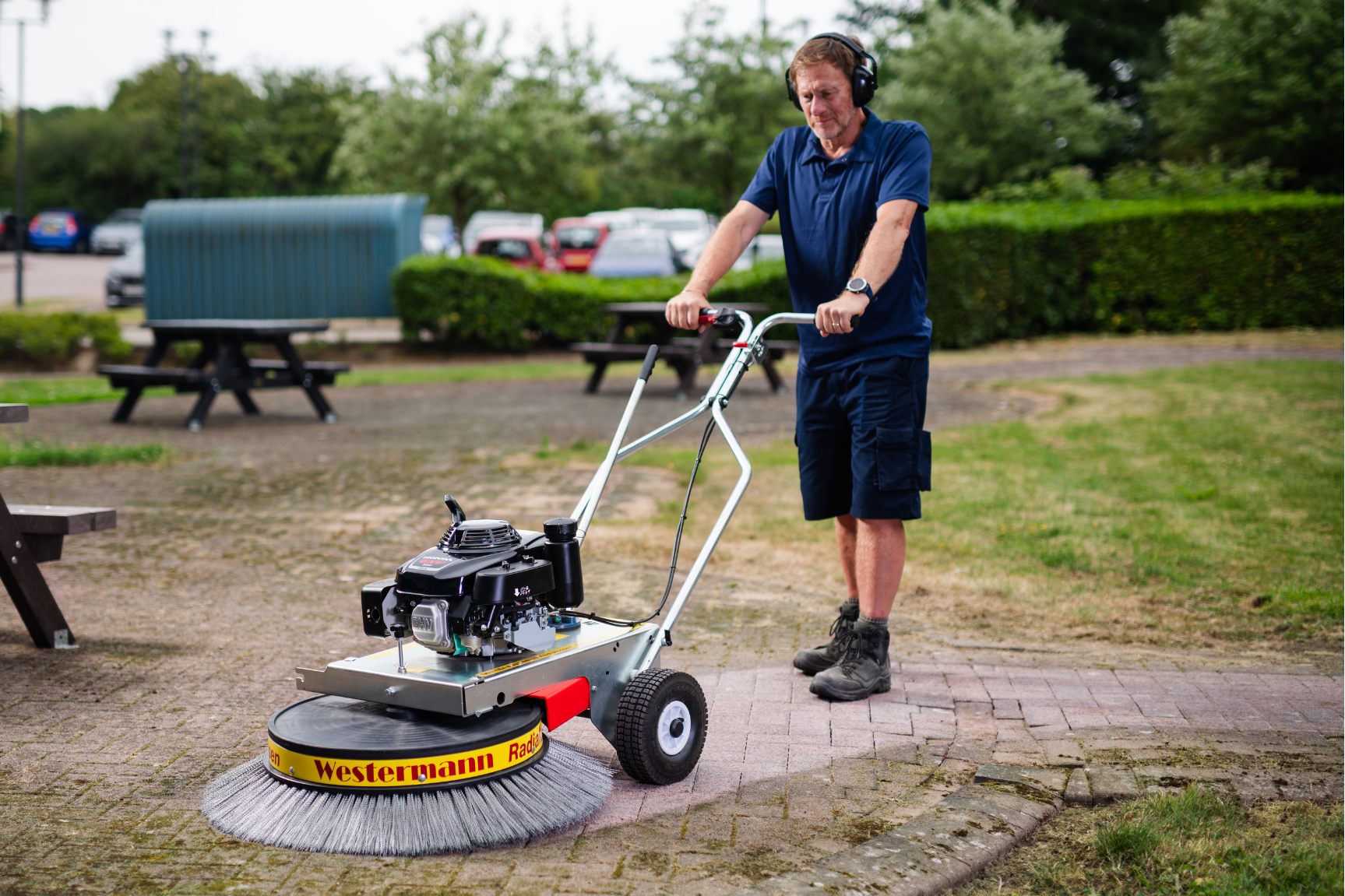 Westermann WR870 Petrol Moss Brush Sweeper with Wire Brush